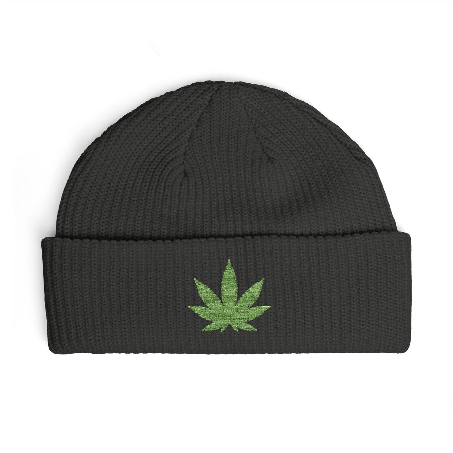 Embroidered Glitter Cannabis Leaf Cuff Beanie Hats Printify One size Coal
