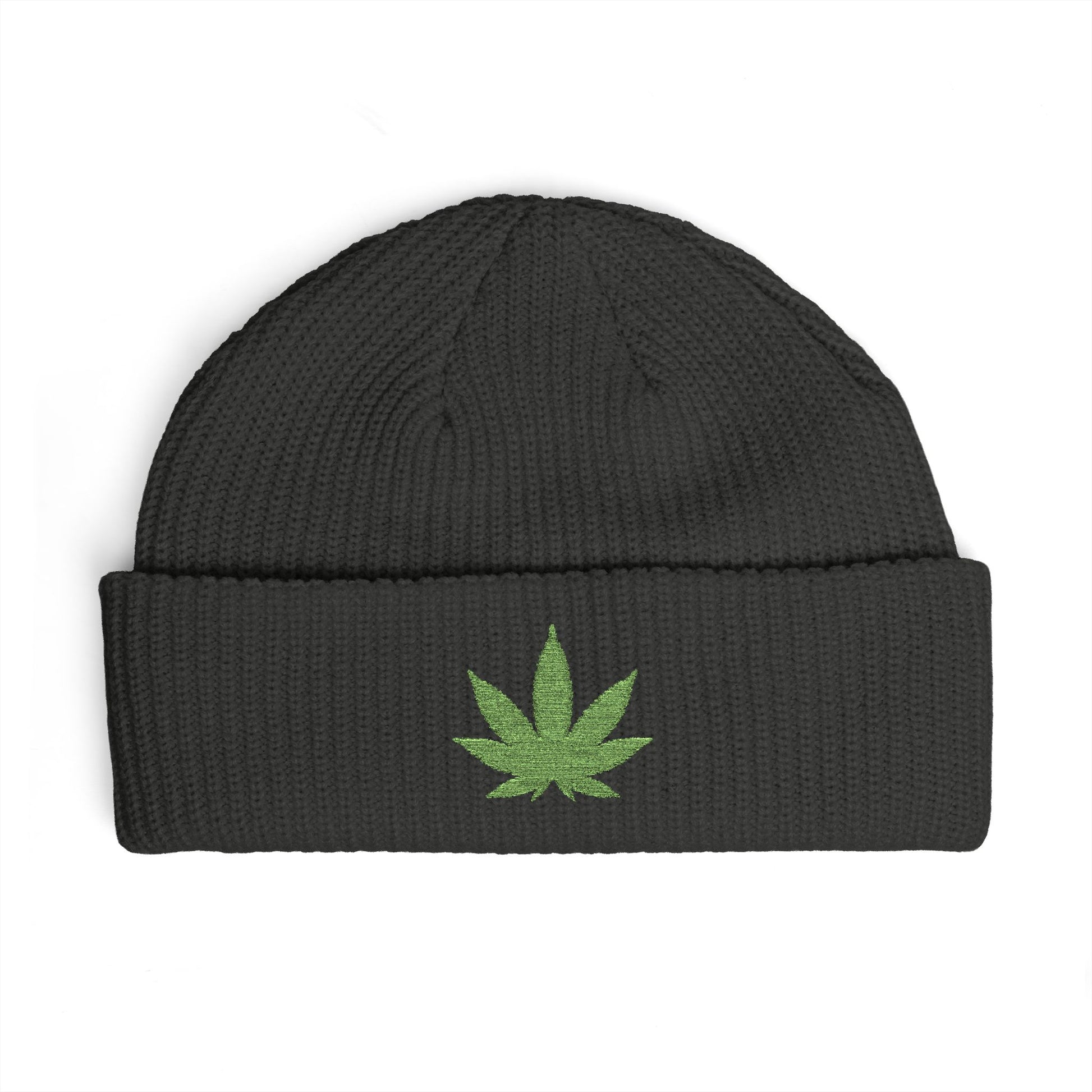 Embroidered Glitter Cannabis Leaf Cuff Beanie Hats Printify One size Coal