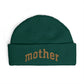 Mother Cuff Beanie — Gold Glitter Embroidered Knit Hat for Moms