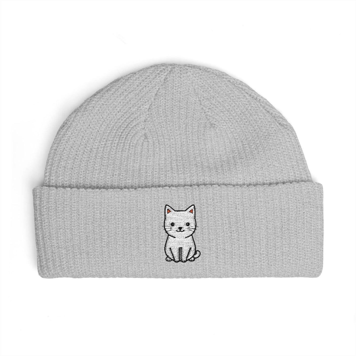 Embroidered Kitten Cuff Beanie