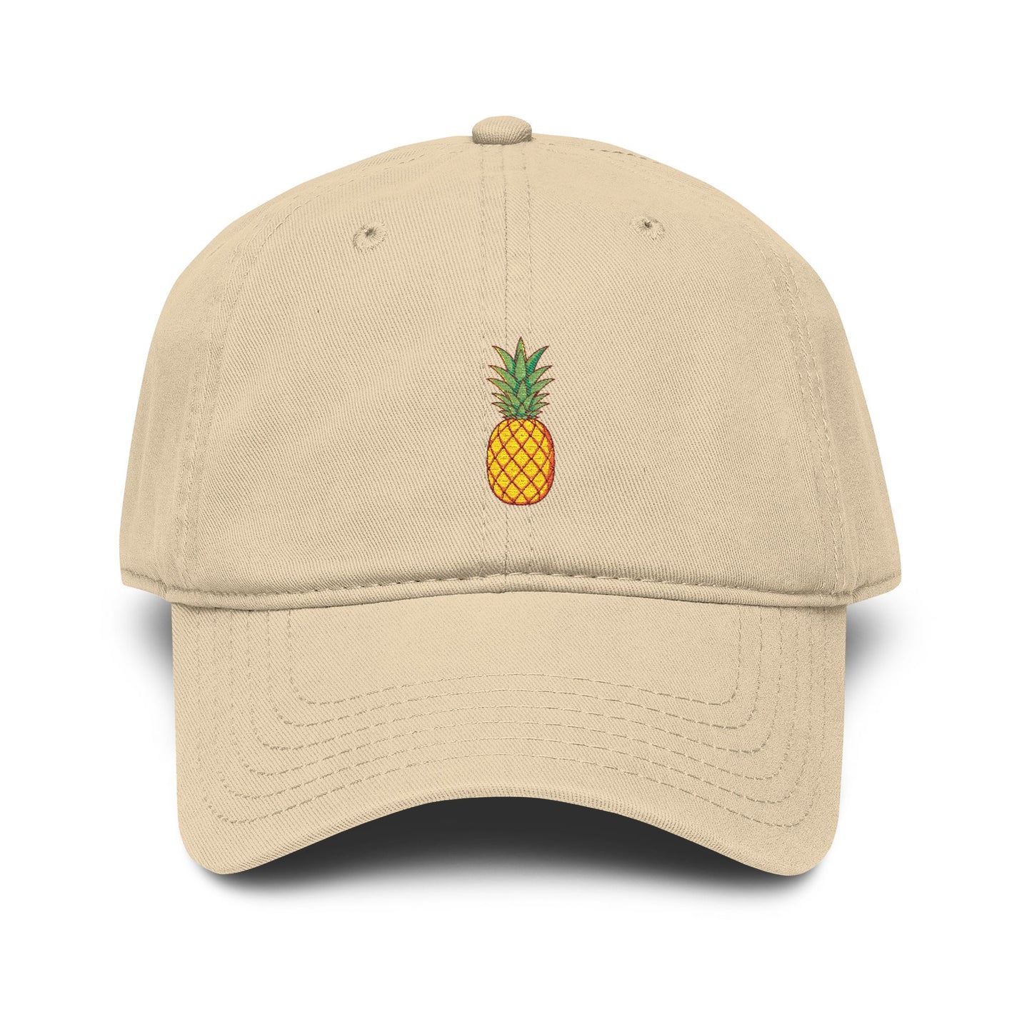 Pineapple Embroidered Washed Baseball Cap Hats Printify One size Khaki