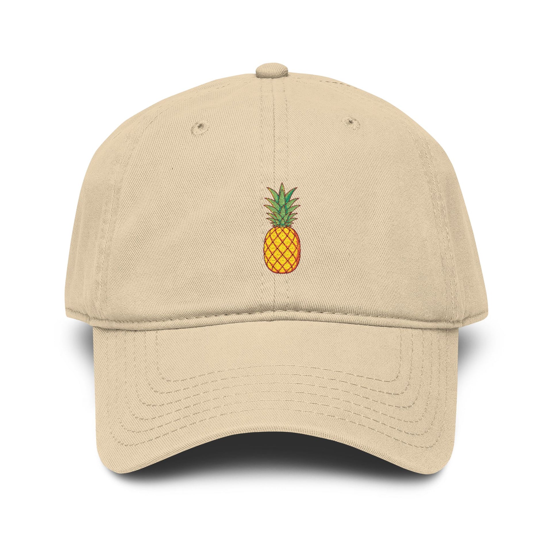 Pineapple Embroidered Washed Baseball Cap Hats Printify One size Khaki