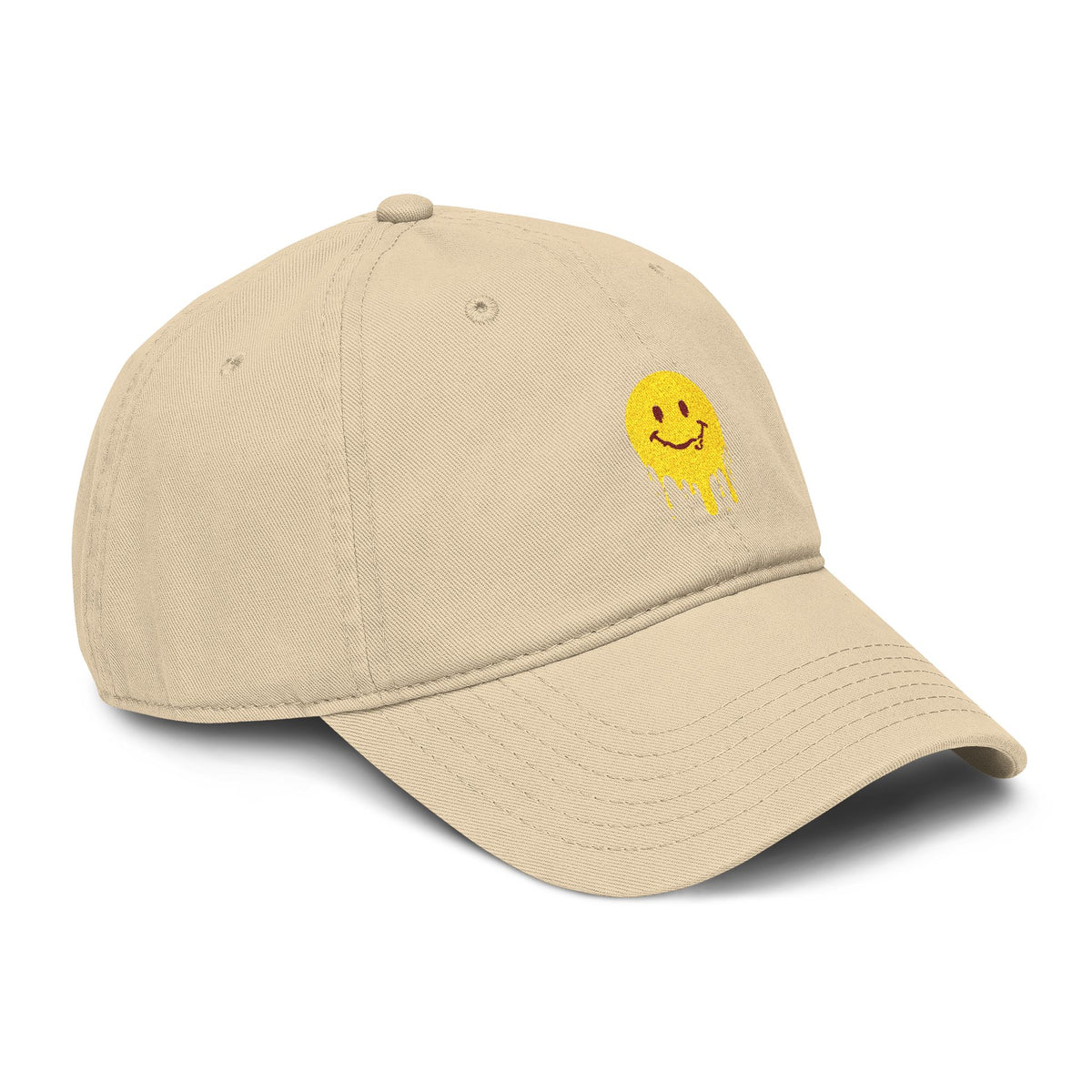 Washed Baseball Cap — Drippy Yellow Smile Embroidered Hat Hats Printify