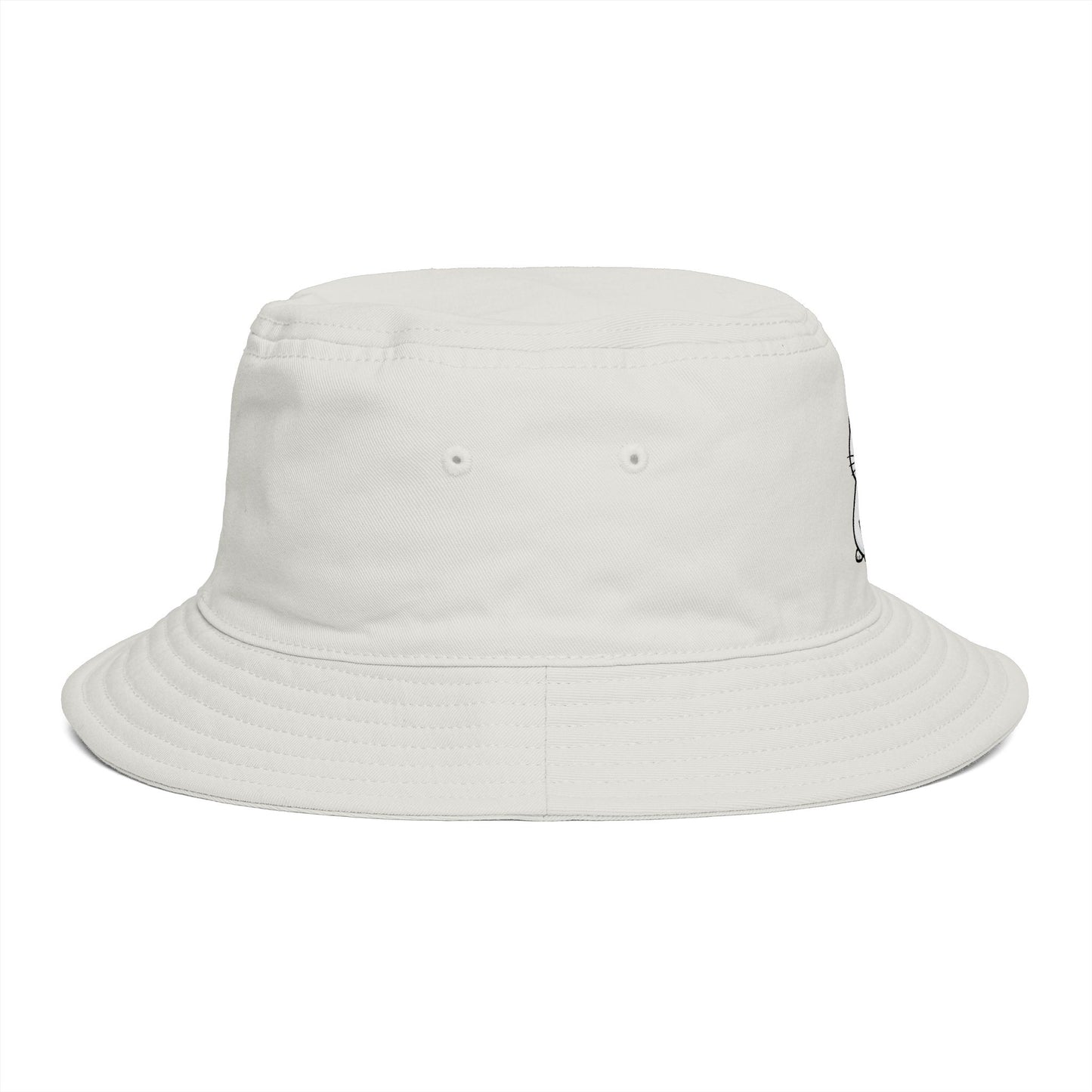 Brown Bucket Hat with Cute White Cat Embroidery — Casual Cat Lover Accessory Hats Printify