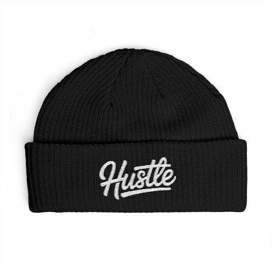 Hustle Cuff Beanie – Embroidered Knit Winter Hat Hats Printify One size Black