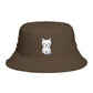 Brown Bucket Hat with Cute White Cat Embroidery — Casual Cat Lover Accessory Hats Printify One size Walnut
