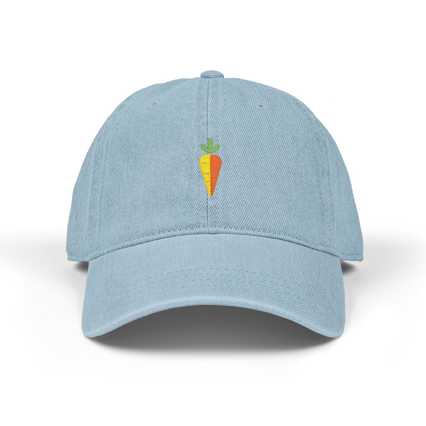 Embroidered Carrot Denim Hat — Cute Farmhouse Veggie Baseball Cap Hats Printify One size Light Blue
