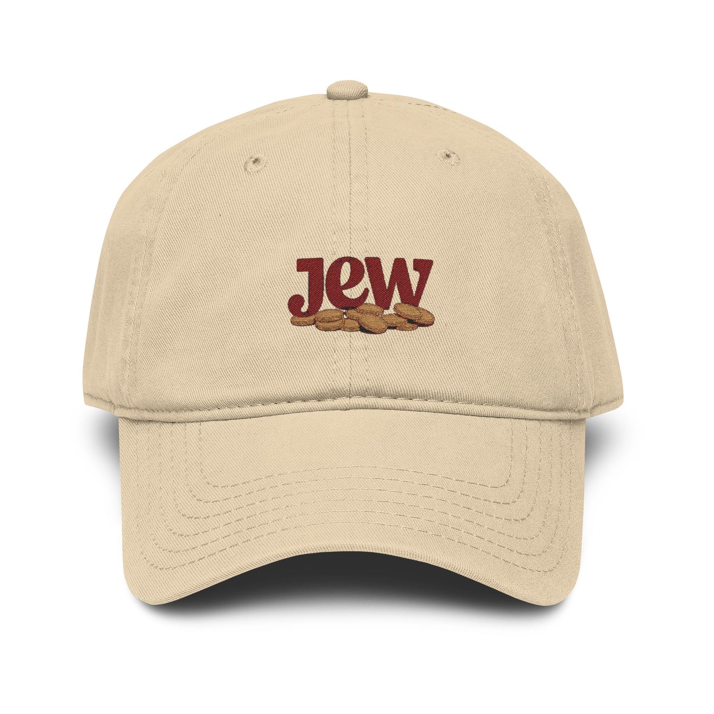 Embroidered "Jew" Challah Bread Washed Baseball Cap Hats Printify One size Khaki