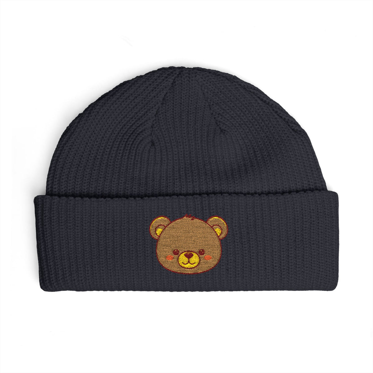 Embroidered Teddy Cuff Beanie — Cute Sequin Bear Knit Hat Hats Printify One size Navy