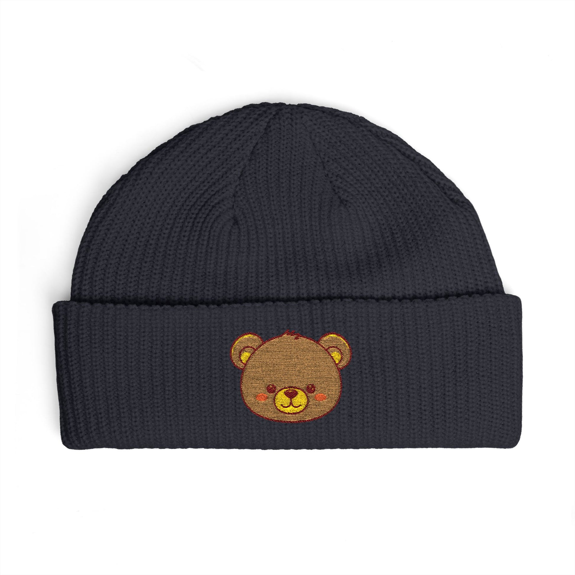Embroidered Teddy Cuff Beanie — Cute Sequin Bear Knit Hat Hats Printify One size Navy