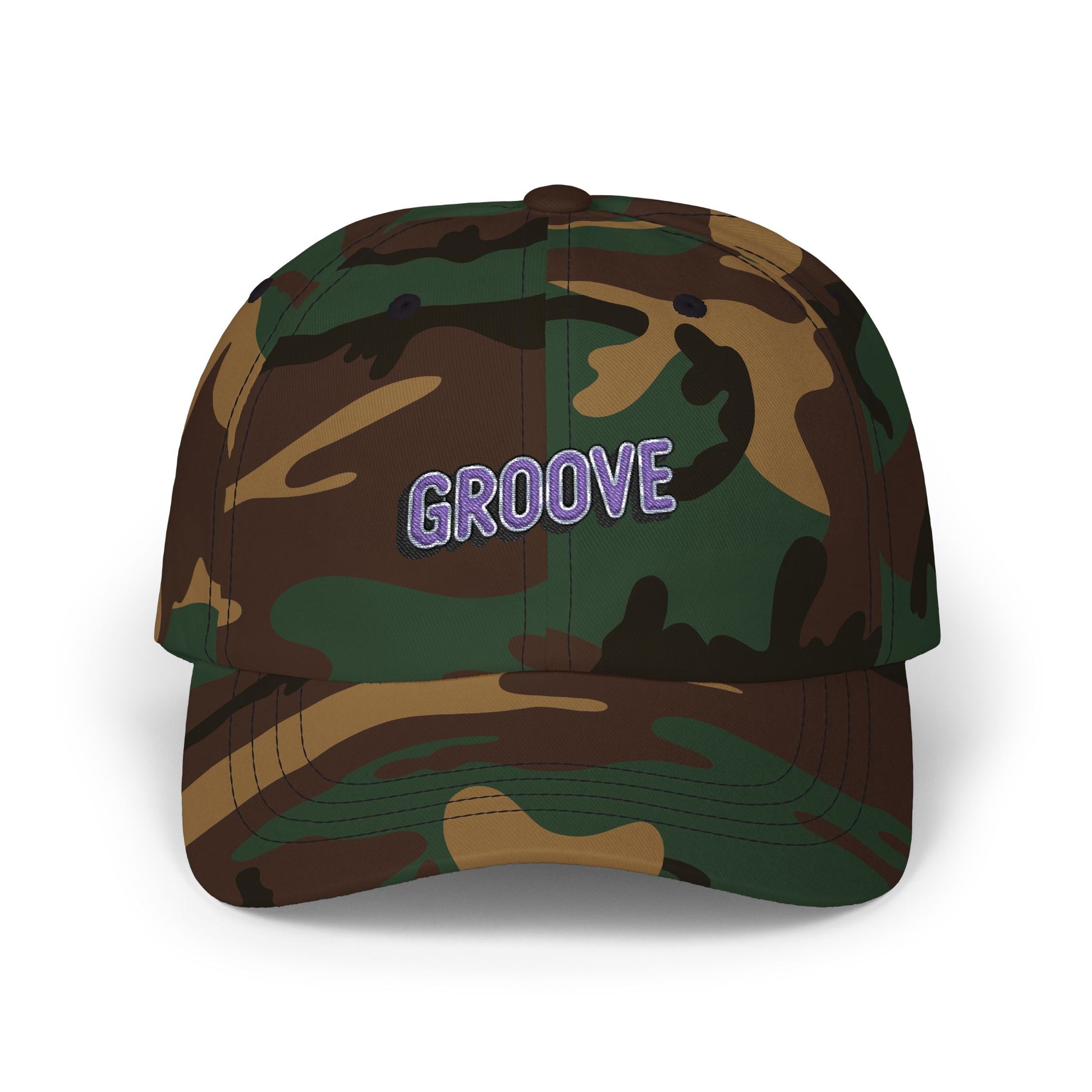 Groove Embroidered Dad Cap – Retro Purple 90s Vibe Adjustable Hat Hats Printify Green Camo One size