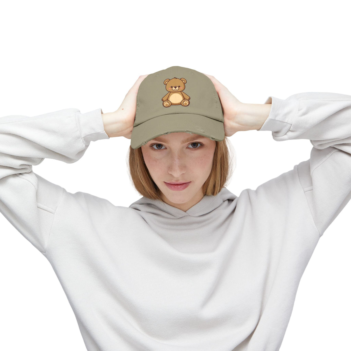 Teddy Bear Distressed Cap — Cute Retro Plush Hat for Casual Wear Hats Printify