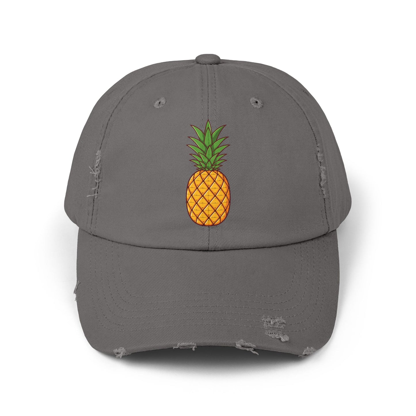 Distressed Pineapple Cap — Retro Embroidered Fruit Hat Hats Printify Nickel One size