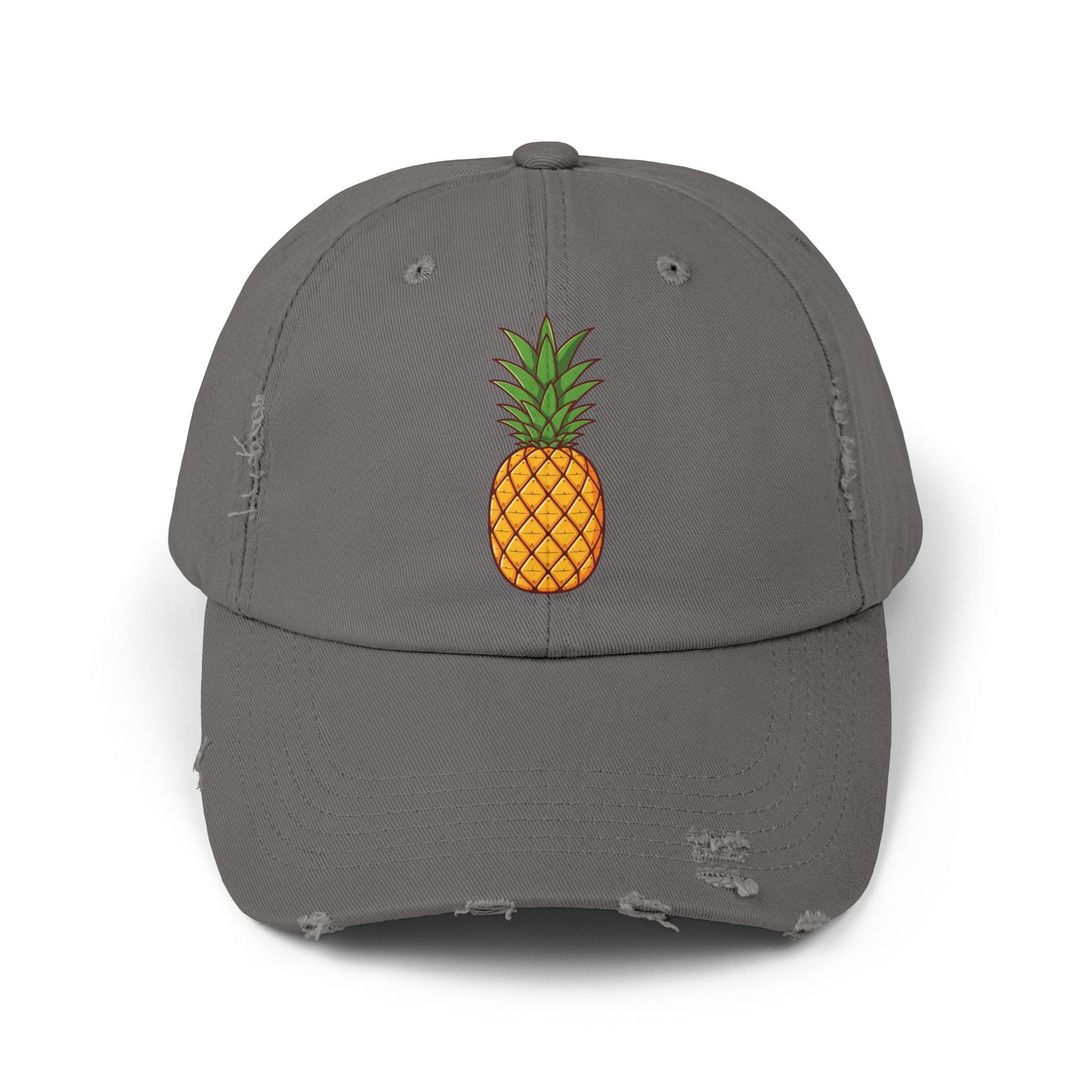 Distressed Pineapple Cap — Retro Embroidered Fruit Hat Hats Printify Nickel One size