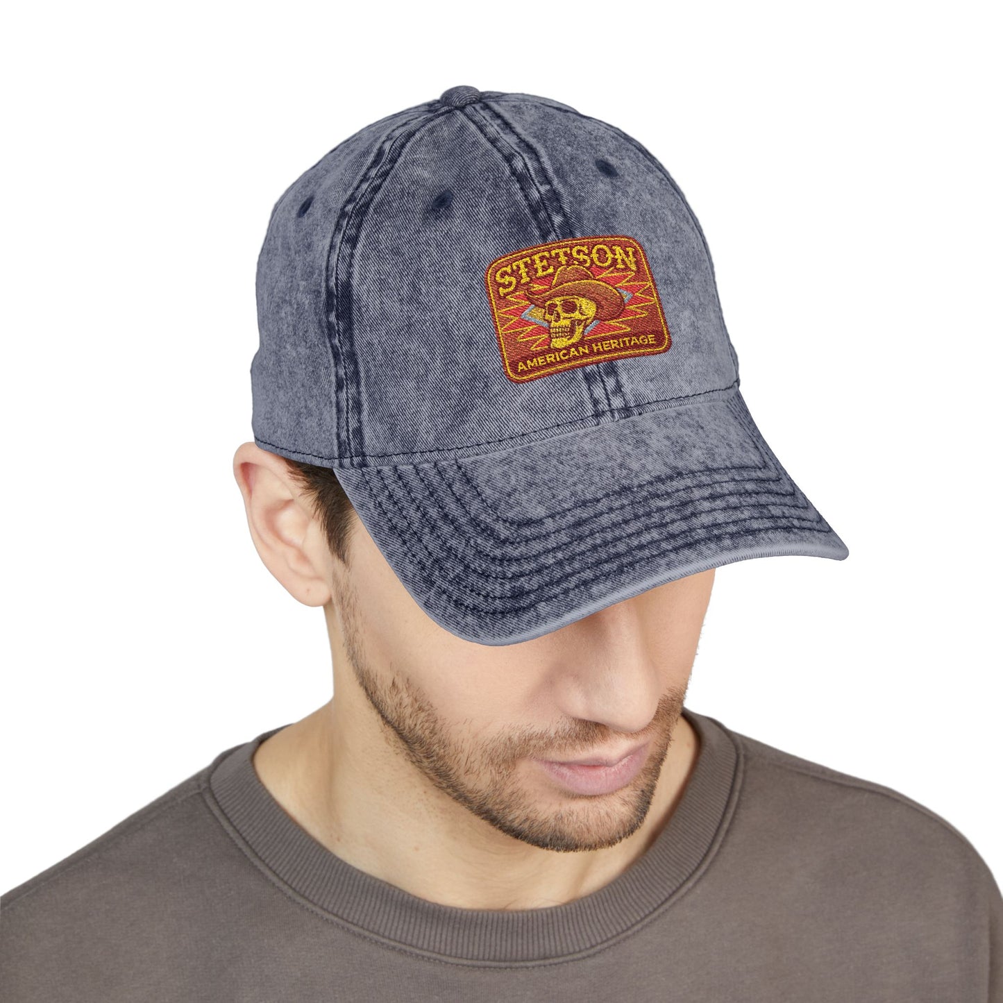 Vintage Embroidered Stetson Patch Cap — Washed Red Baseball Hat