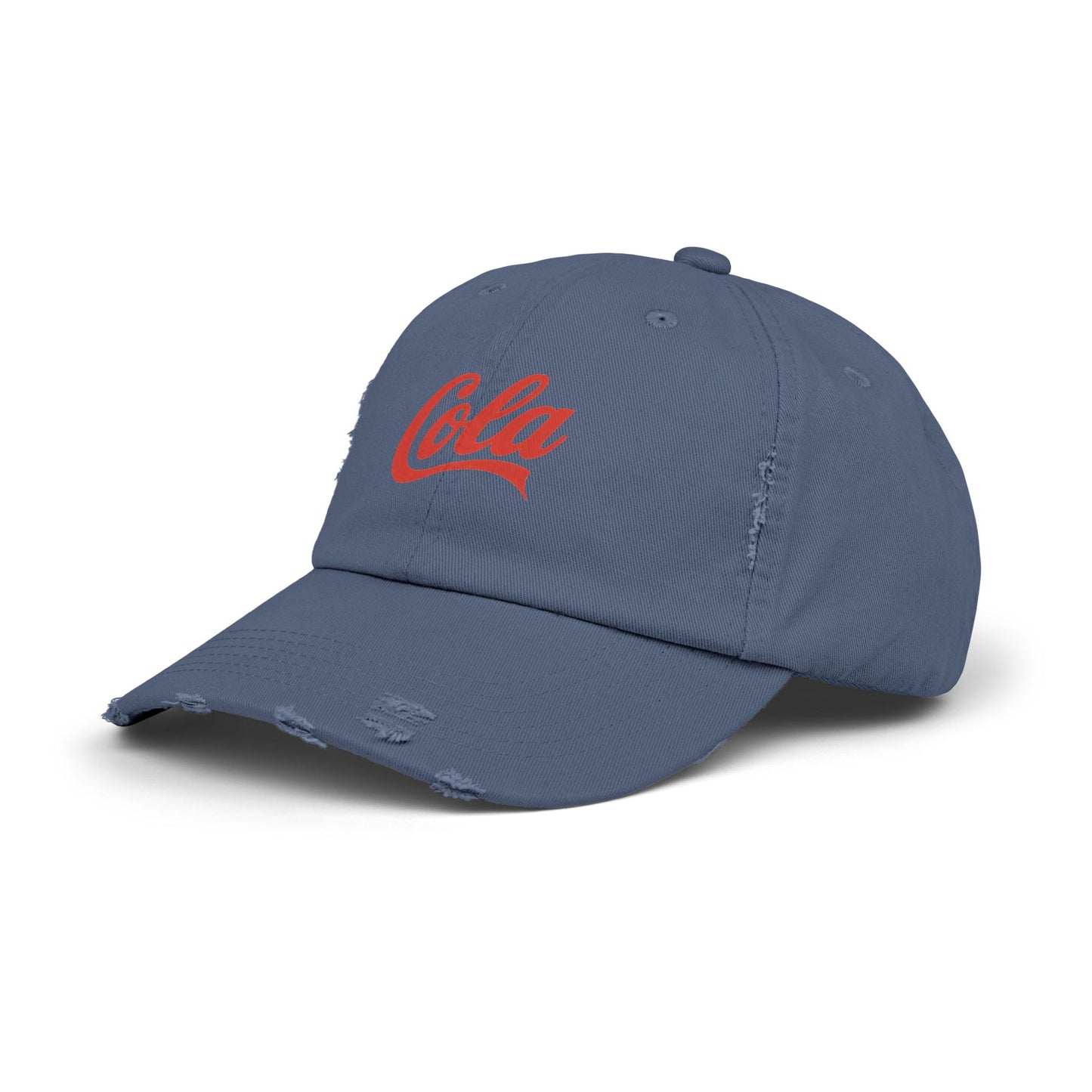 Distressed 'Cola' Vintage Baseball Cap – Retro Script Logo Hat Hats Printify