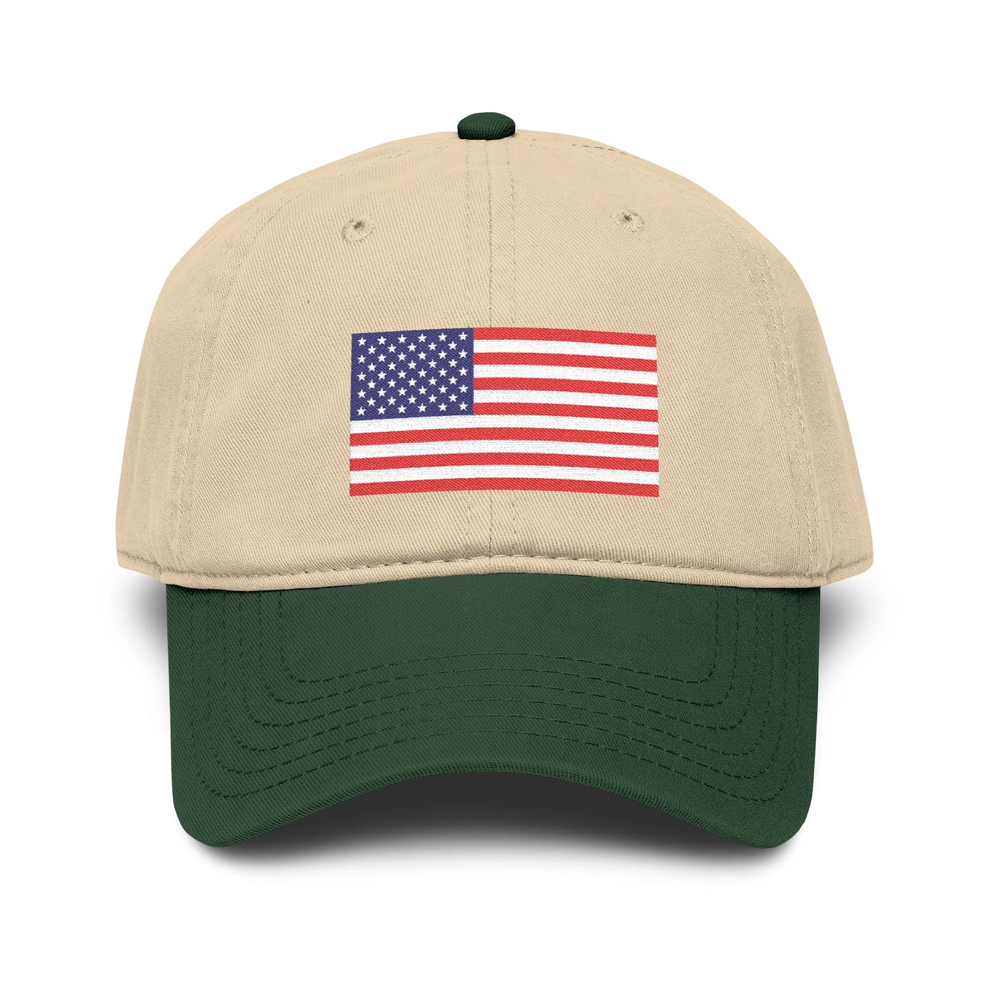 Embroidered American Flag Baseball Cap — Washed Cotton Patriotic Hat for 4th of July Hats Printify One size Dark Green / Khaki