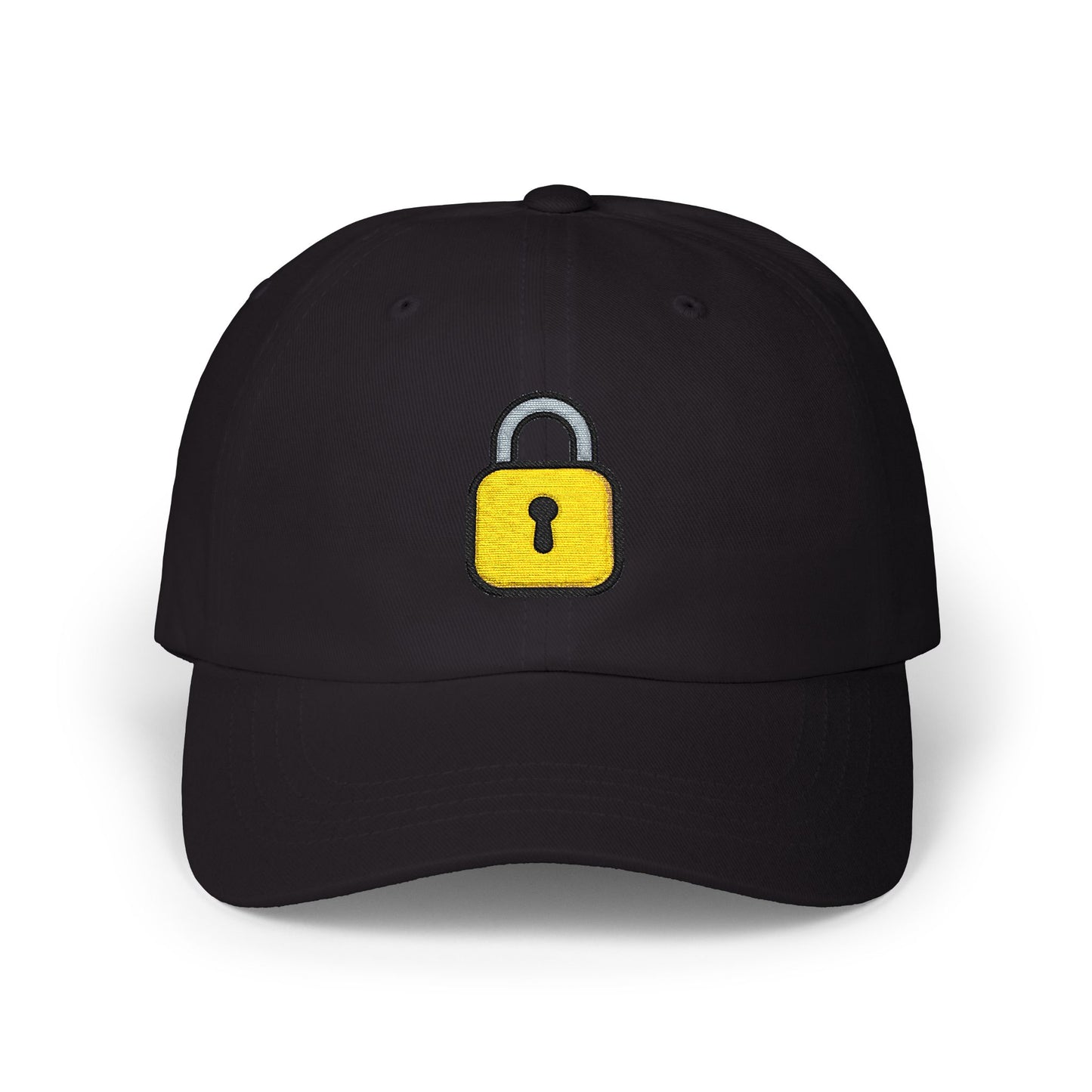 Lock Embroidered Dad Cap — Minimal Yellow Padlock Baseball Hat Hats Printify Black One size