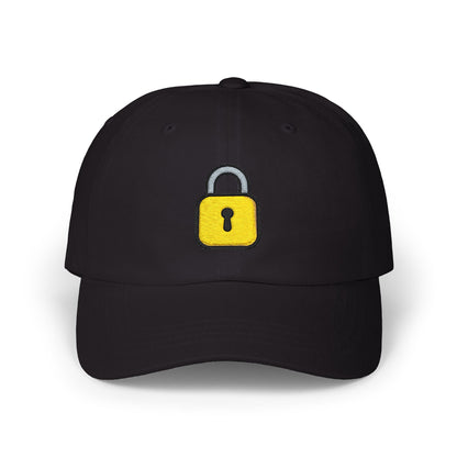 Lock Embroidered Dad Cap — Minimal Yellow Padlock Baseball Hat Hats Printify Black One size