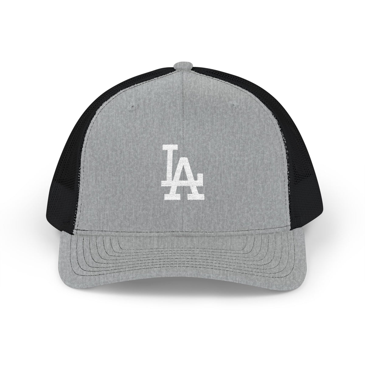 Embroidered LA Logo Snapback Trucker Cap Hats Printify One size Heather Grey/Black