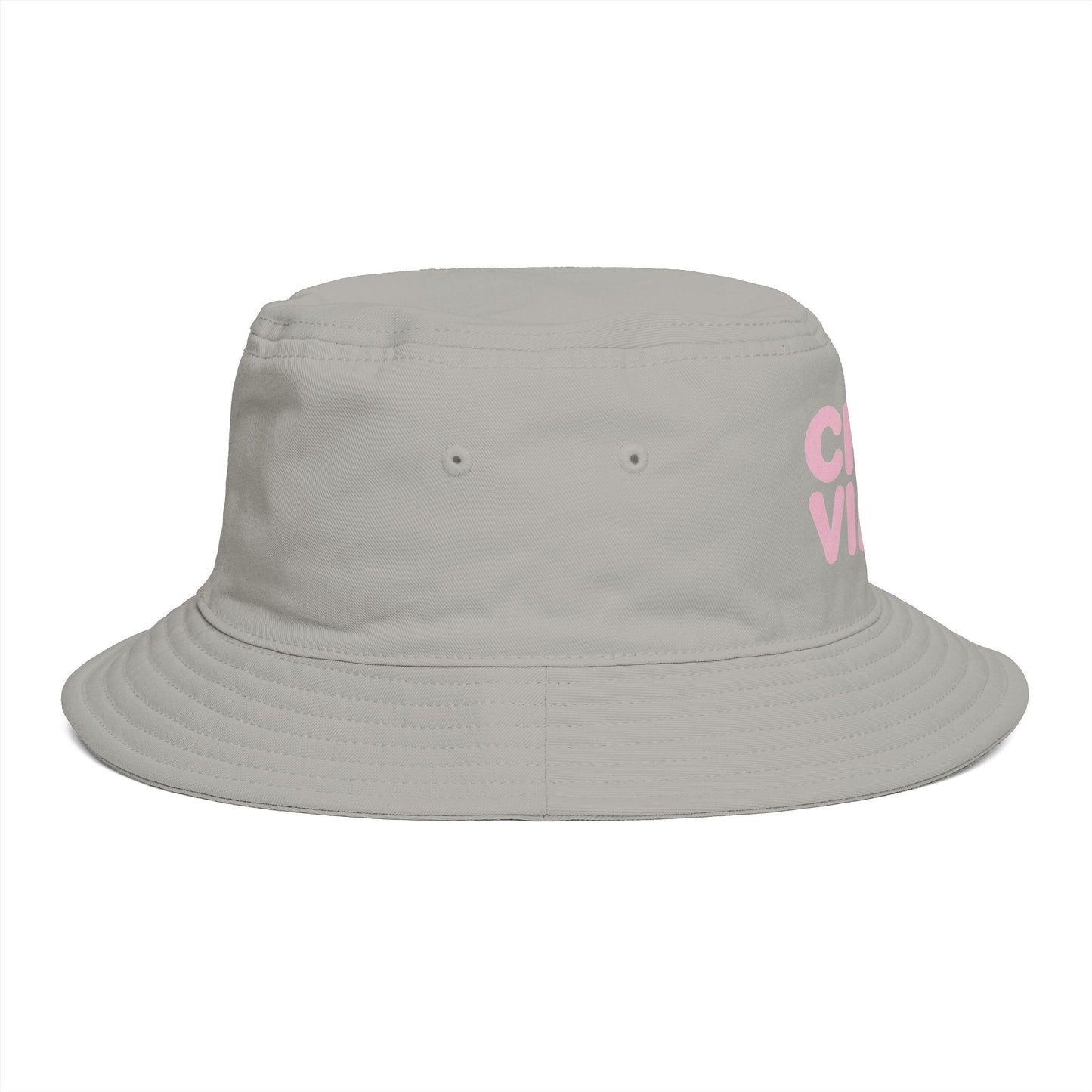 Chill Vibes Bucket Hat — Retro Pink Text Cotton Sun Hat