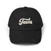 Texas Distressed Baseball Cap — Vintage Script Embroidered Hat Hats Printify Black One size