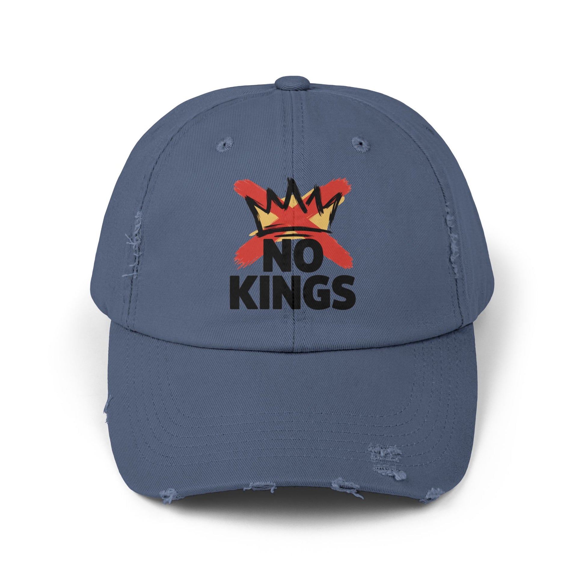 Distressed Black Cap — ‘Kings’ Crown Graphic Dad Hat Hats Printify Scotland Blue One size