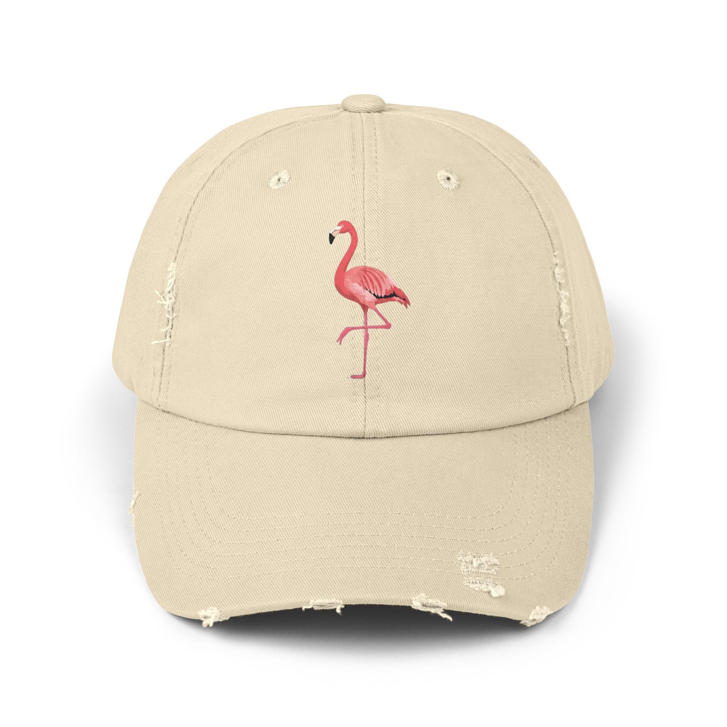 Distressed Flamingo Cap — Embroidered Pink Flamingo Baseball Hat Hats Printify Stone One size