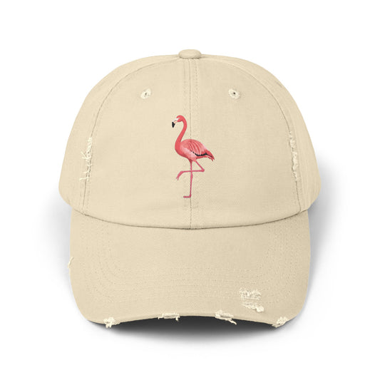 Distressed Flamingo Cap — Embroidered Pink Flamingo Baseball Hat Hats Printify Stone One size