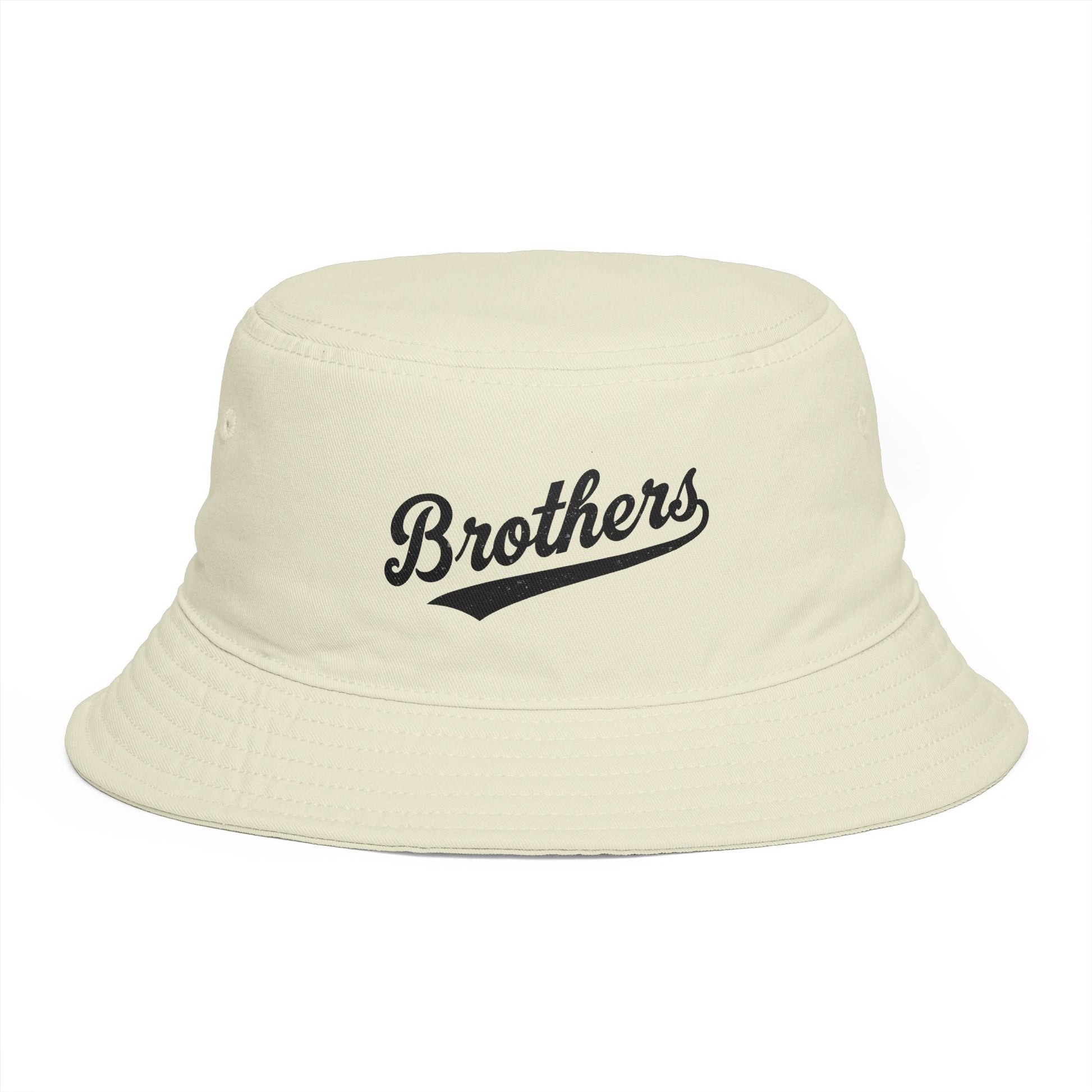 Brothers Script Brown Bucket Hat — Casual Retro Dad Hat for Siblings & Crew Hats Printify