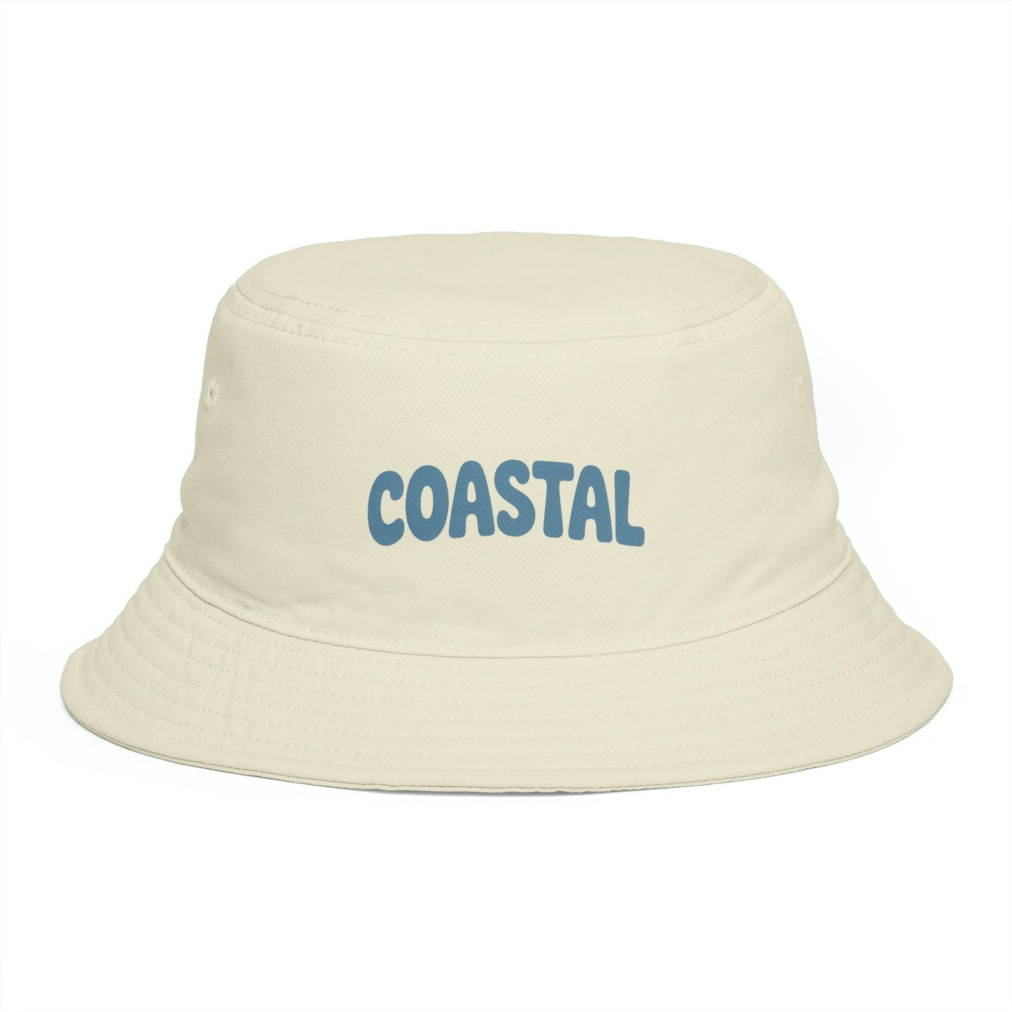 Coastal Bucket Hat — Brown Beach Sun Hat with 'COASTAL' Retro Text Hats Printify