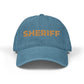 Embroidered 'SHRIFF' Denim Hat — Retro Floral Lettering Baseball Cap Hats Printify One size Blue