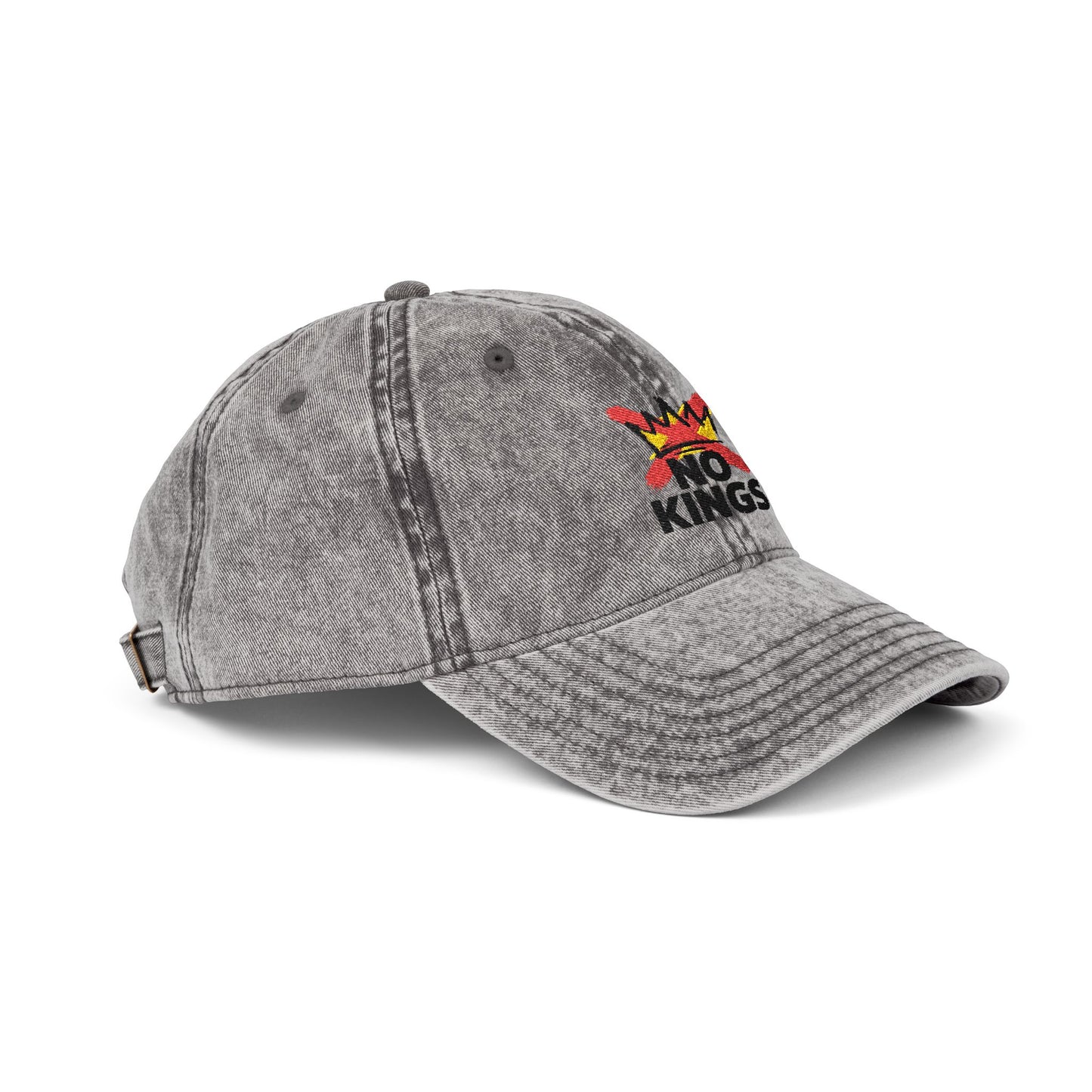Vintage Embroidered Cap – 'No Kings' Crown Dad Hat Hats Printify
