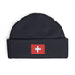 Swiss Cross Cuff Beanie — Embroidered Red Flag Patch Winter Hat Hats Printify One size Navy