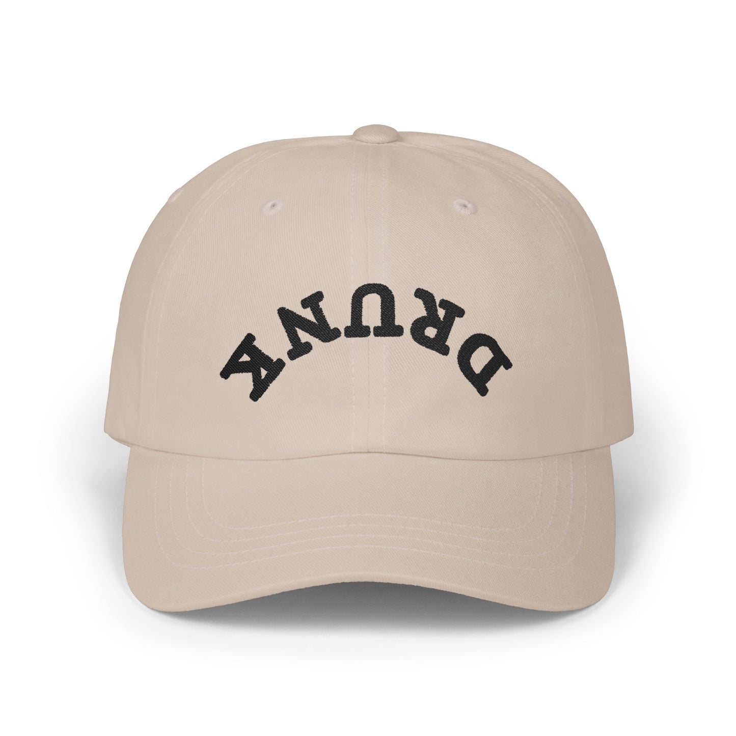 Dad Cap – 'DRUNK' Arch Embroidered White Baseball Hat
