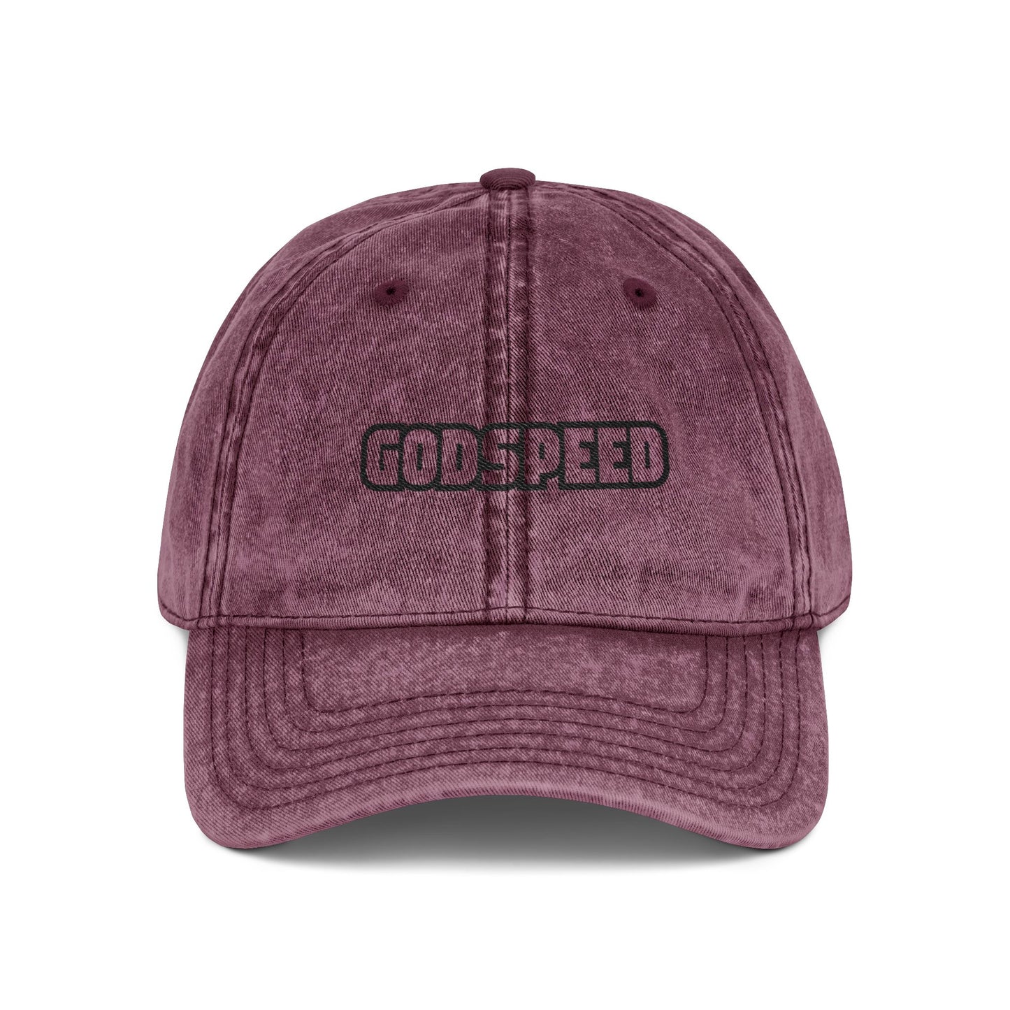 Godspeed Embroidered Vintage Cap — Distressed Red Baseball Hat Hats Printify One size Maroon