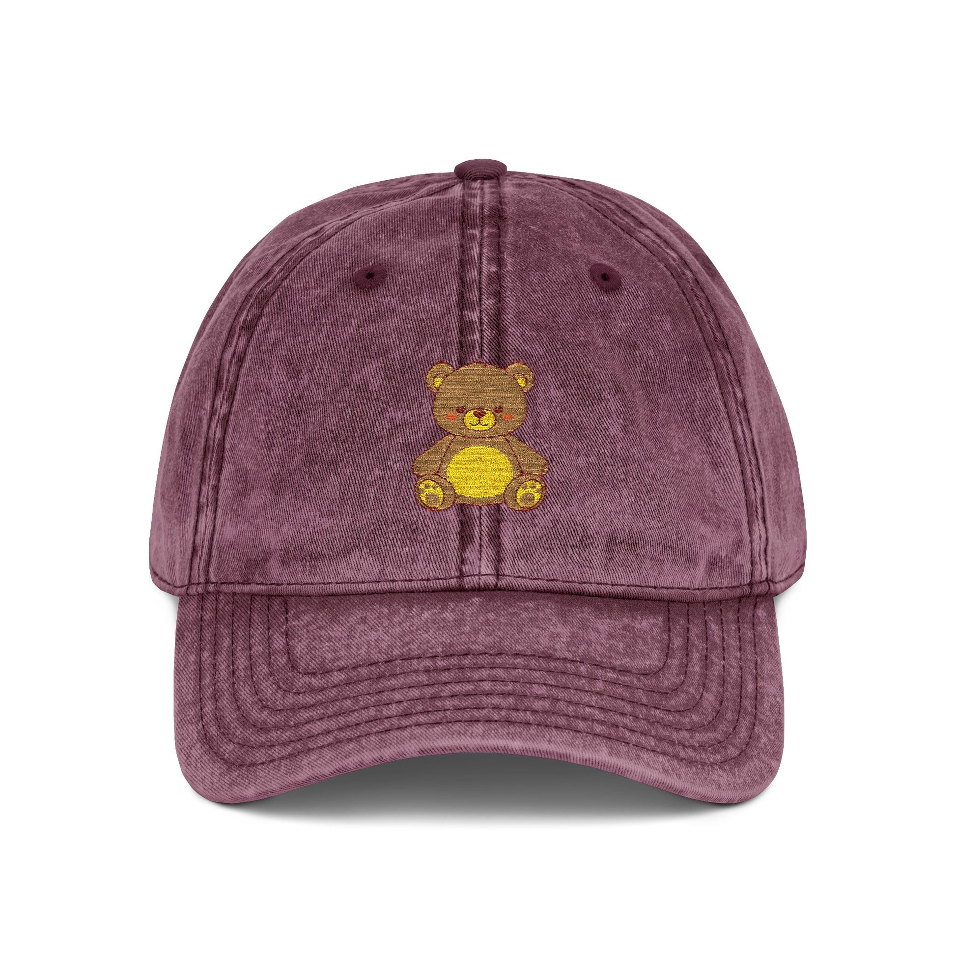 Vintage Embroidered Teddy Bear Cap Hats Printify One size Maroon