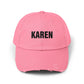 Distressed 'Karen' Baseball Cap — Black Embroidered Name Hat Hats Printify True Pink One size