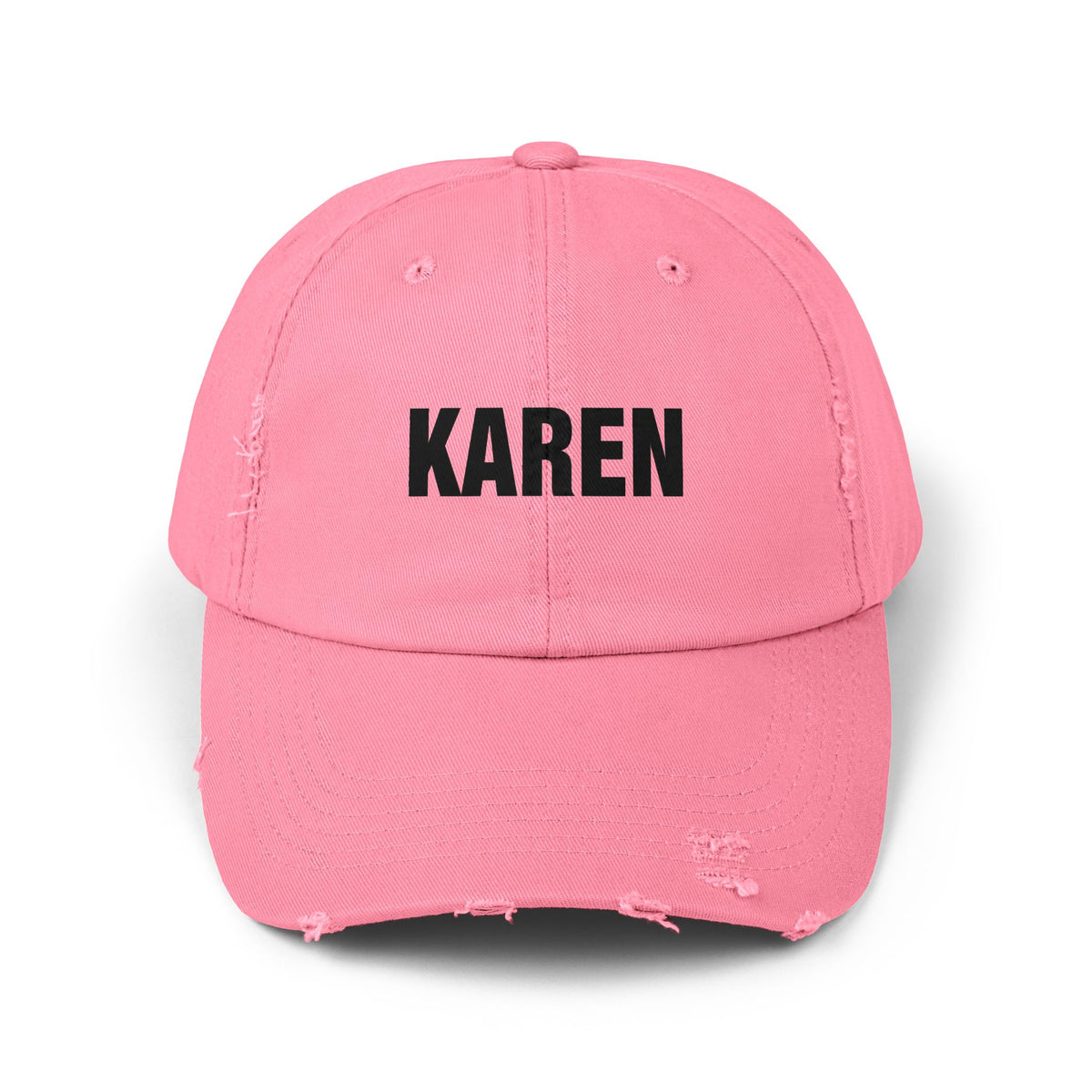 Distressed 'Karen' Baseball Cap — Black Embroidered Name Hat Hats Printify True Pink One size