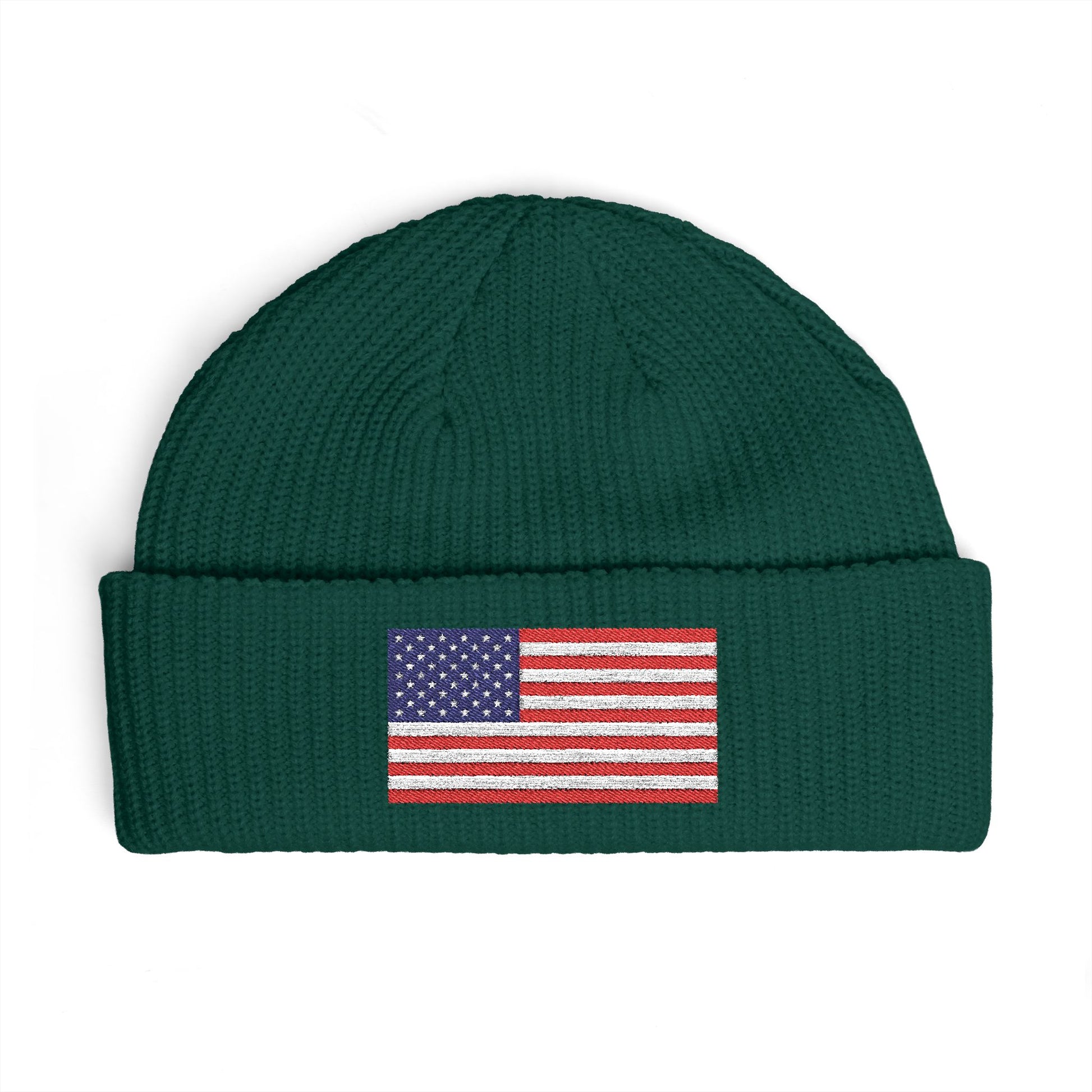 American Flag Cuff Beanie – Embroidered USA Knit Hat Hats Printify