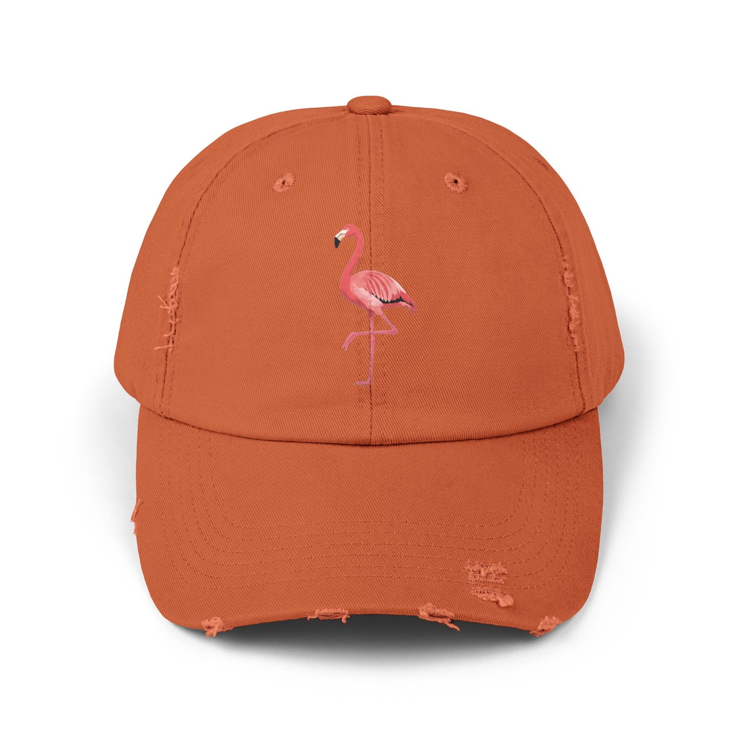 Distressed Flamingo Cap — Embroidered Pink Flamingo Baseball Hat Hats Printify Burnt Orange One size