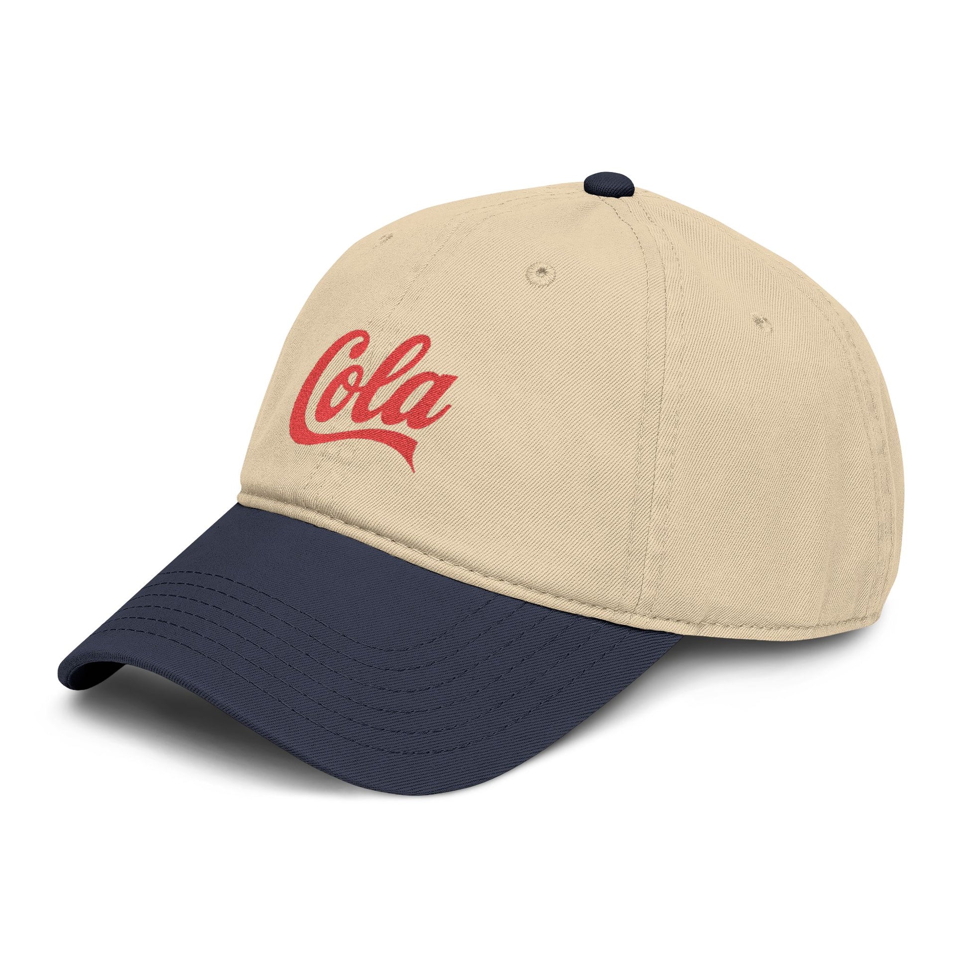 Washed Cotton Baseball Cap with Retro "Cola" Script Embroidery Hats Printify