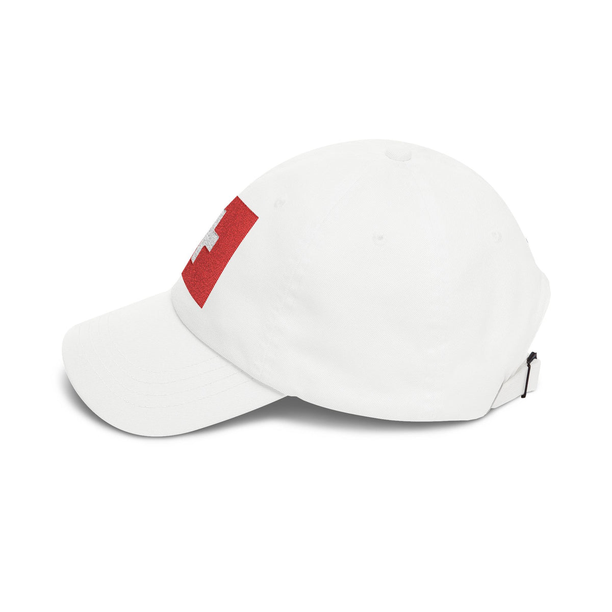 Dad Cap with Swiss Flag Embroidered Patch — Classic White Adjustable Hat Hats Printify