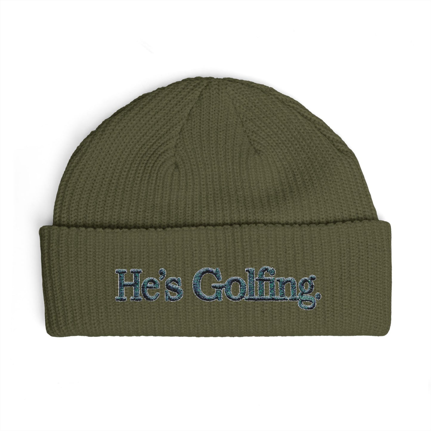 He's Golfing Cuff Beanie — Embroidered Golf Lover Knit Hat
