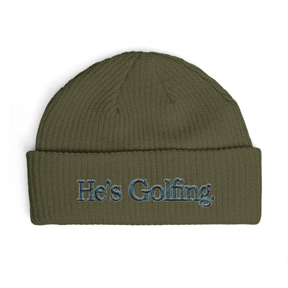 He's Golfing Cuff Beanie — Embroidered Golf Lover Knit Hat