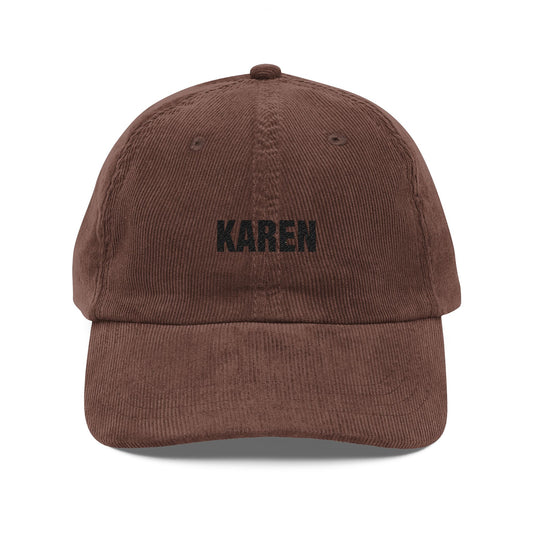 Embroidered Vintage Corduroy Cap — "KAREN" Name Hat Hats Printify Dark Brown One size