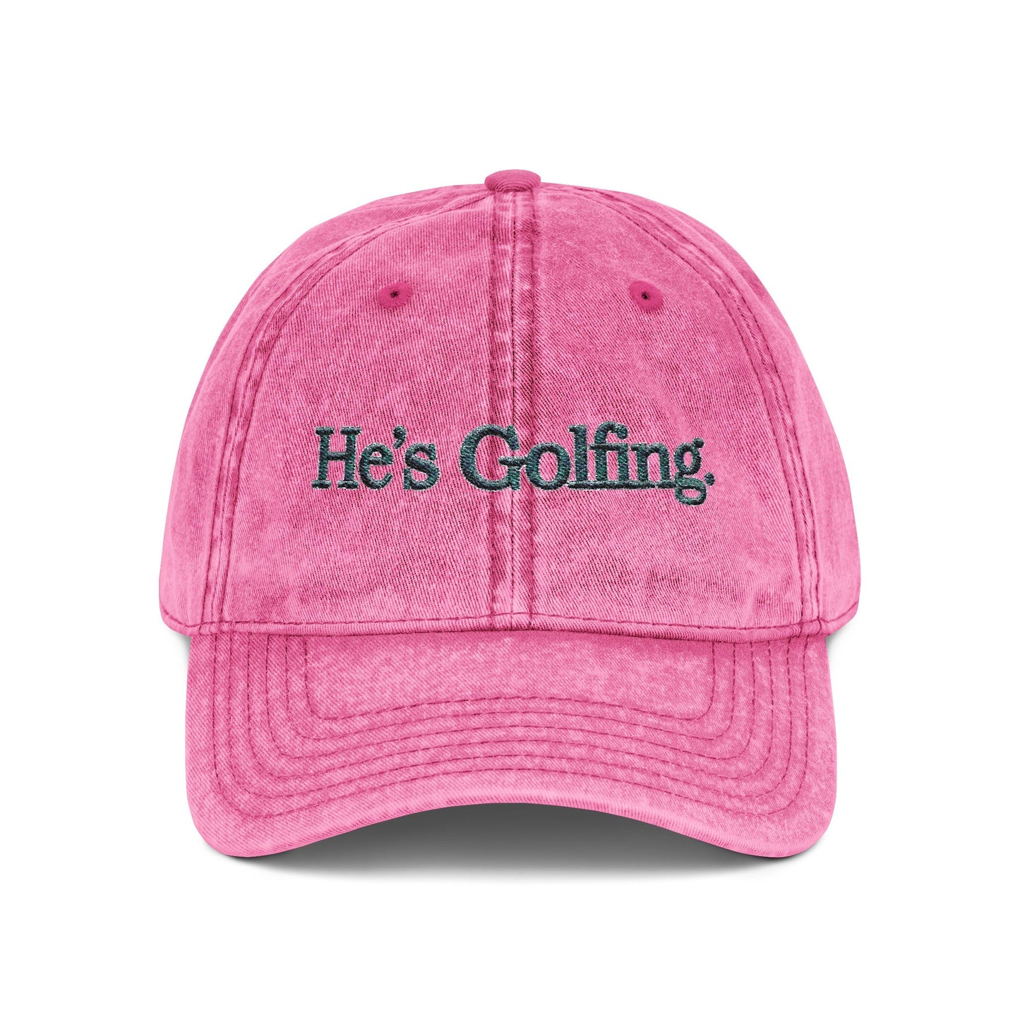 He’s Golfing Embroidered Vintage Cap — Washed Red Golf Dad Hat