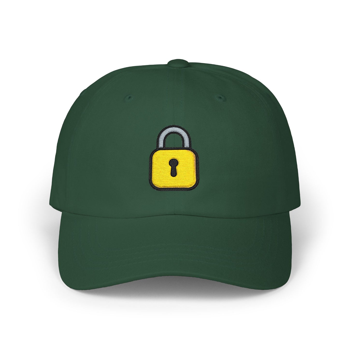 Lock Embroidered Dad Cap — Minimal Yellow Padlock Baseball Hat Hats Printify Spruce One size