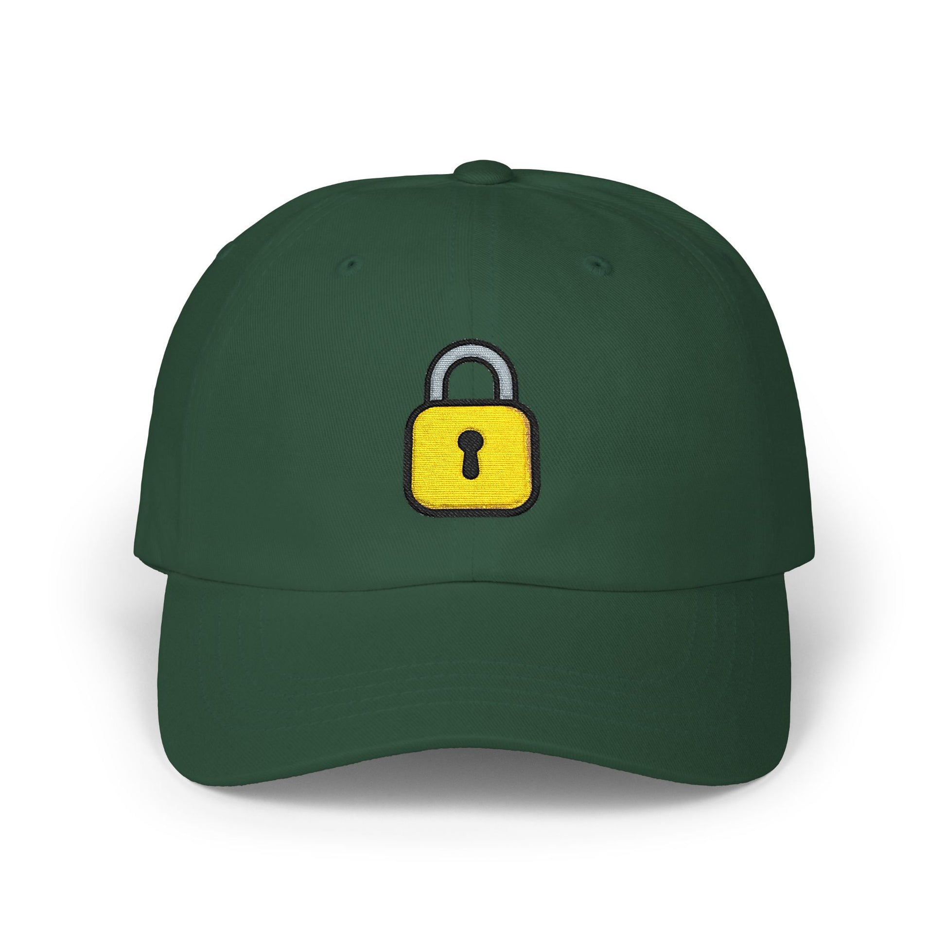 Lock Embroidered Dad Cap — Minimal Yellow Padlock Baseball Hat Hats Printify Spruce One size