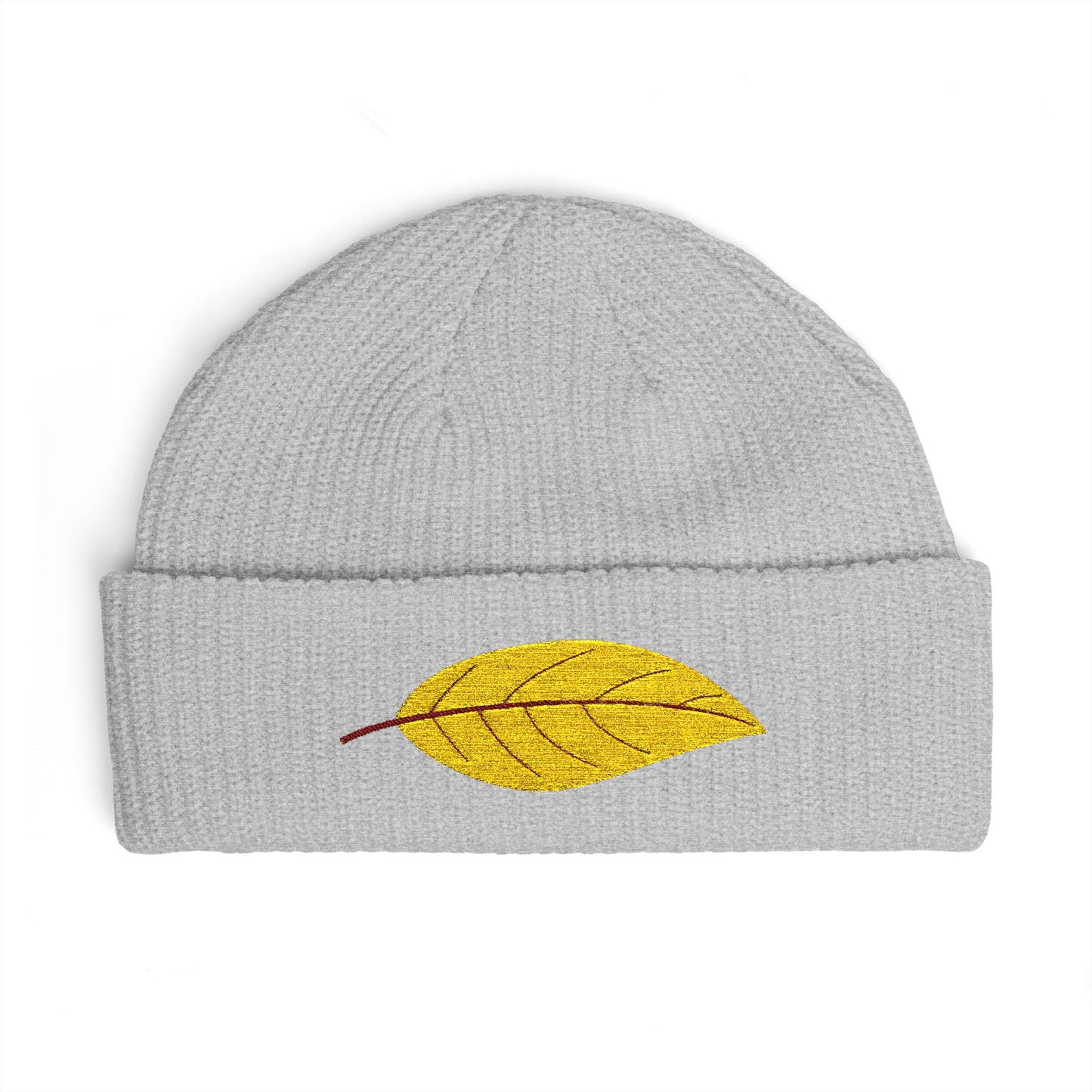 Embroidered Golden Leaf Cuff Beanie Hats Printify One size Athletic Heather
